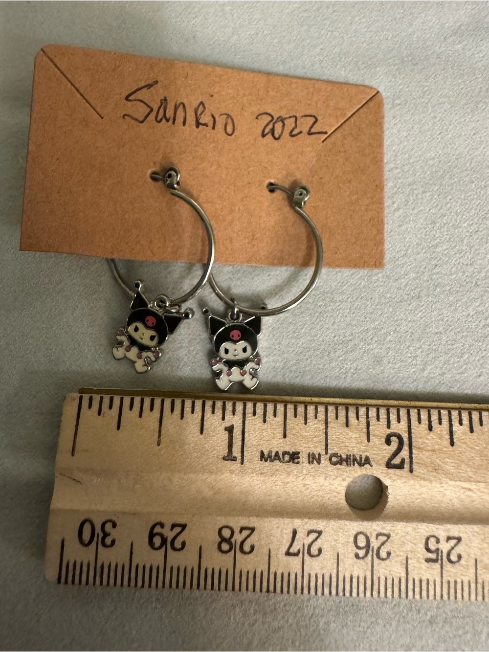 Sanrio Kuromi Silver Hoop Earrings with Black & Pink Accents